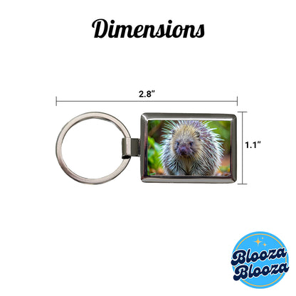 Porcupine Rectangle Metal Keychain