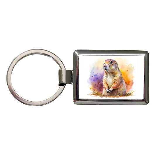 Prairie Dog Watercolor Rectangle Metal Keychain