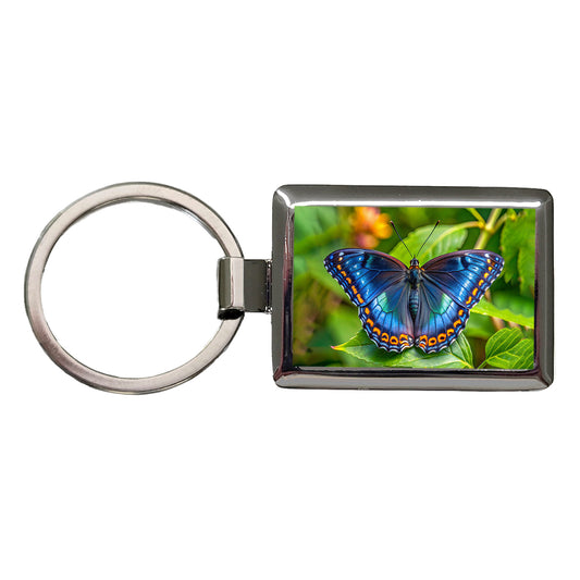 Pretty Blue Butterfly Rectangle Metal Keychain