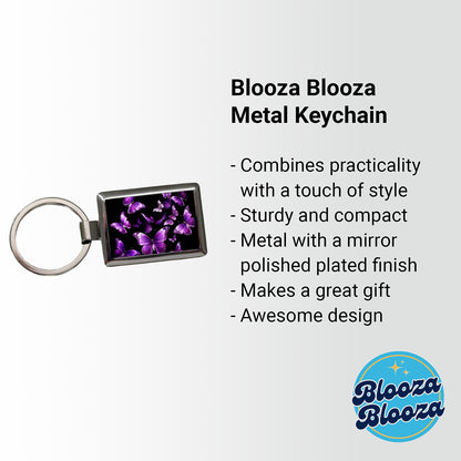 Purple Butterflies Flying Rectangle Metal Keychain