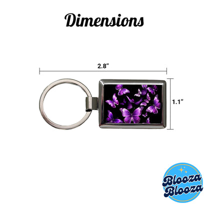 Purple Butterflies Flying Rectangle Metal Keychain