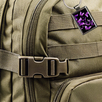 Purple Butterflies Flying Rectangle Metal Keychain