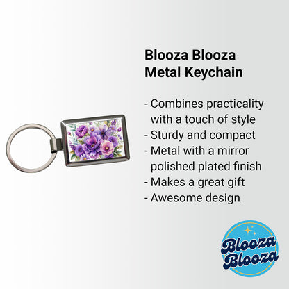 Purple Watercolor Flowers Rectangle Metal Keychain
