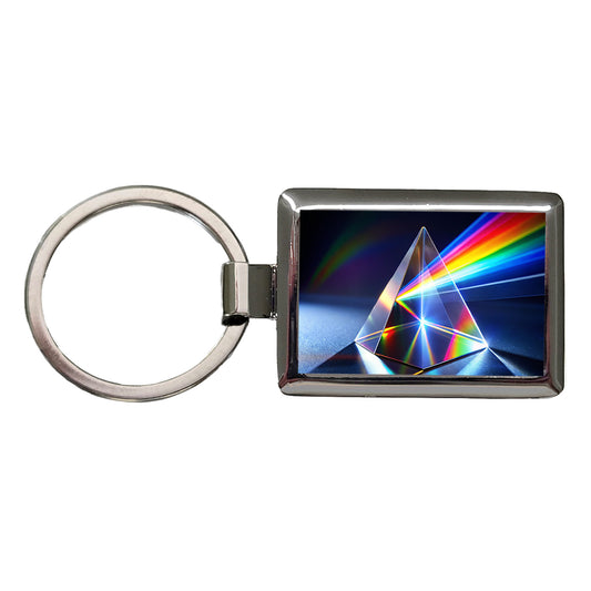 Pyramid Prism Refracted Rainbow Rectangle Metal Keychain