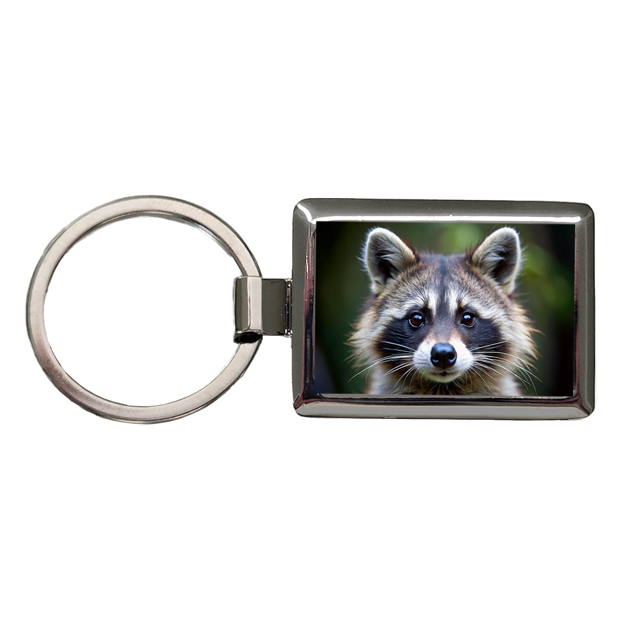 Raccoon Face Rectangle Metal Keychain