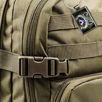 Raccoon Face Rectangle Metal Keychain