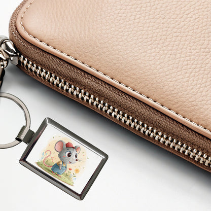 Rat Children's Illustration Style Rectangle Metal Keychain