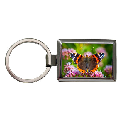 Red Admiral Butterfly Rectangle Metal Keychain