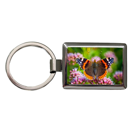 Red Admiral Butterfly Rectangle Metal Keychain