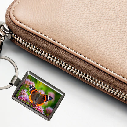Red Admiral Butterfly Rectangle Metal Keychain