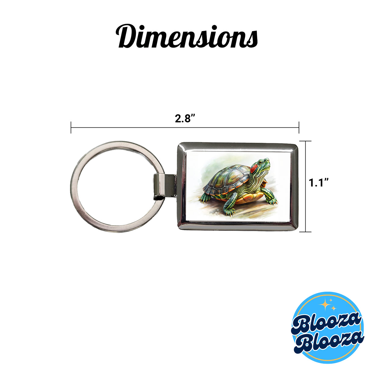 Red Eared Slider Turtle Watercolor Rectangle Metal Keychain