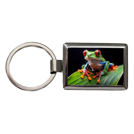 Red Eyed Tree Frog On Leaf Rectangle Metal Keychain