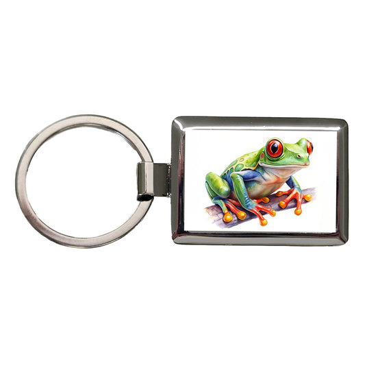 Red Eyed Tree Frog Watercolor Rectangle Metal Keychain