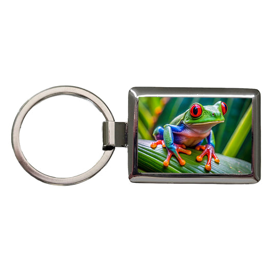 Red Eyed Tree Frog Rectangle Metal Keychain