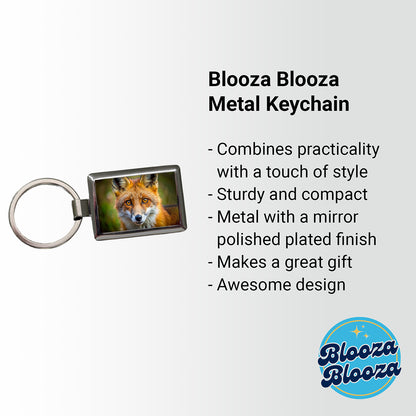 Red Fox Face Rectangle Metal Keychain