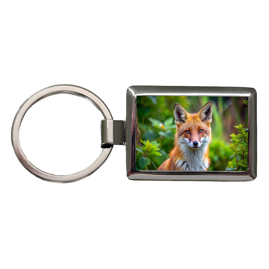 Red Fox Rectangle Metal Keychain