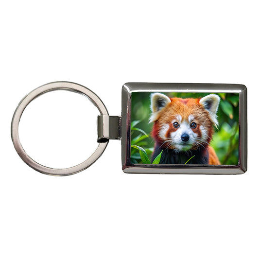 Red Panda Rectangle Metal Keychain