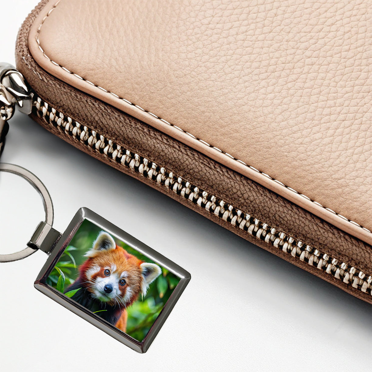 Red Panda Rectangle Metal Keychain