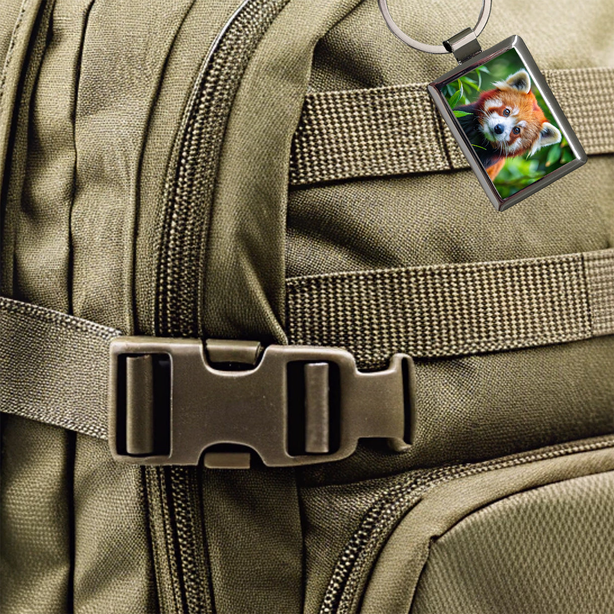 Red Panda Rectangle Metal Keychain
