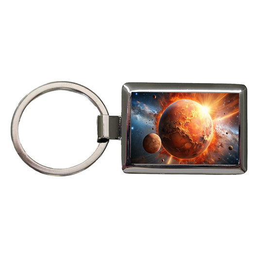 Red Planet Exploding in Space Sci-fi Rectangle Metal Keychain