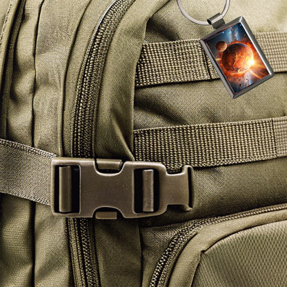 Red Planet Exploding in Space Sci-fi Rectangle Metal Keychain