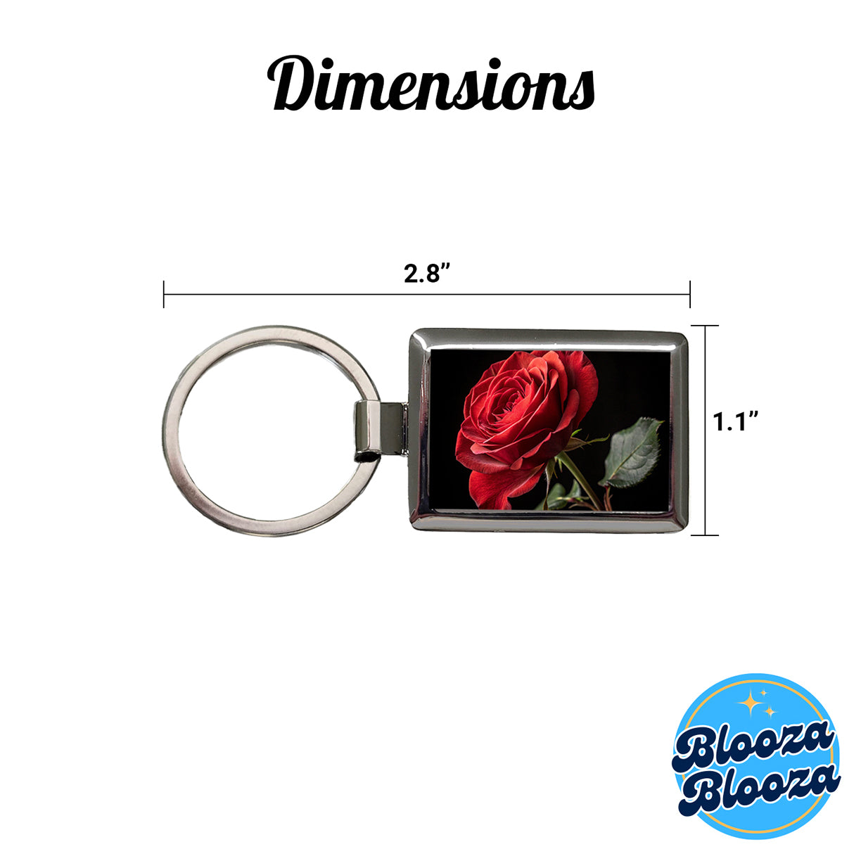 Red Rose On Black Background Rectangle Metal Keychain