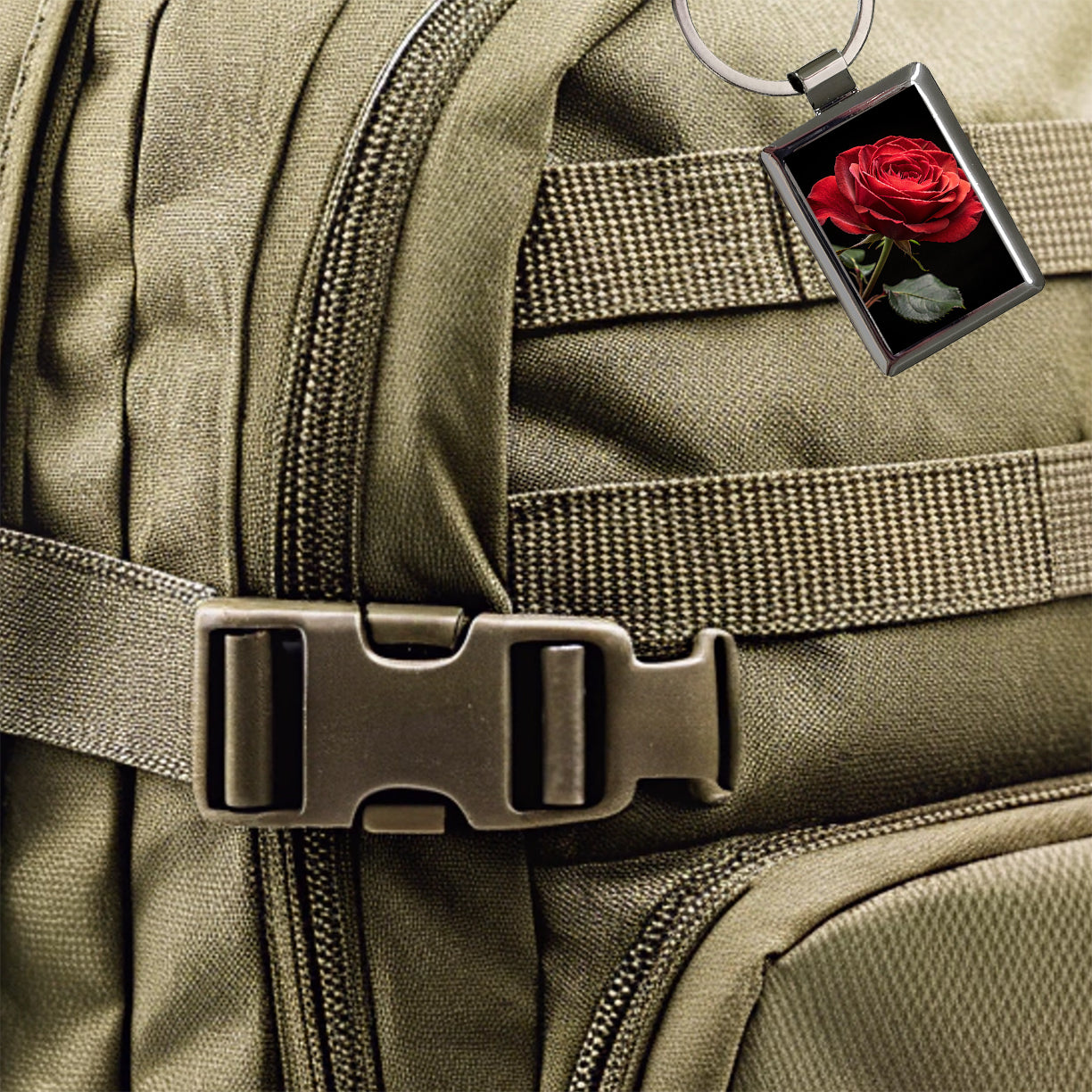 Red Rose On Black Background Rectangle Metal Keychain