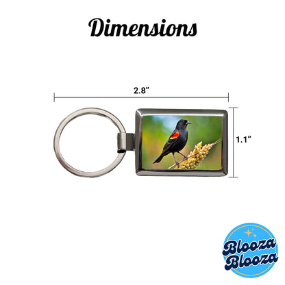 Red Winged Blackbird Backyard Bird Rectangle Metal Keychain