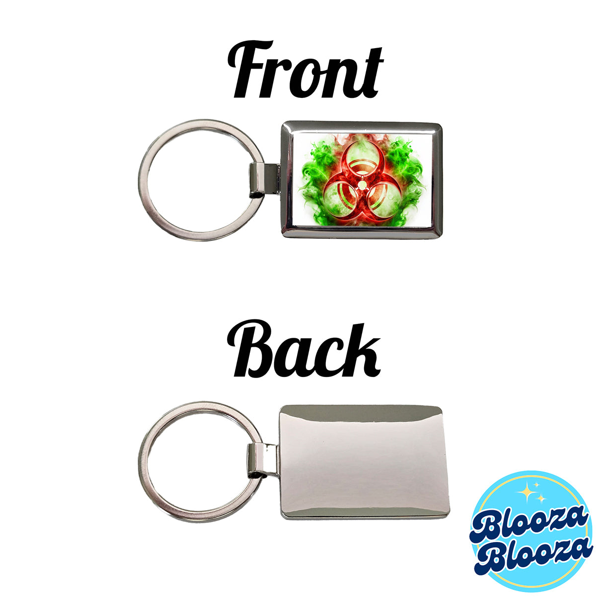 Red Zombie Outbreak Symbol With Green Toxic Gas Rectangle Metal Keychain