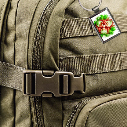 Red Zombie Outbreak Symbol With Green Toxic Gas Rectangle Metal Keychain