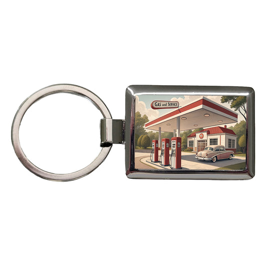 Retro Americana 1950's Gas Station Convenience Store Rectangle Metal Keychain