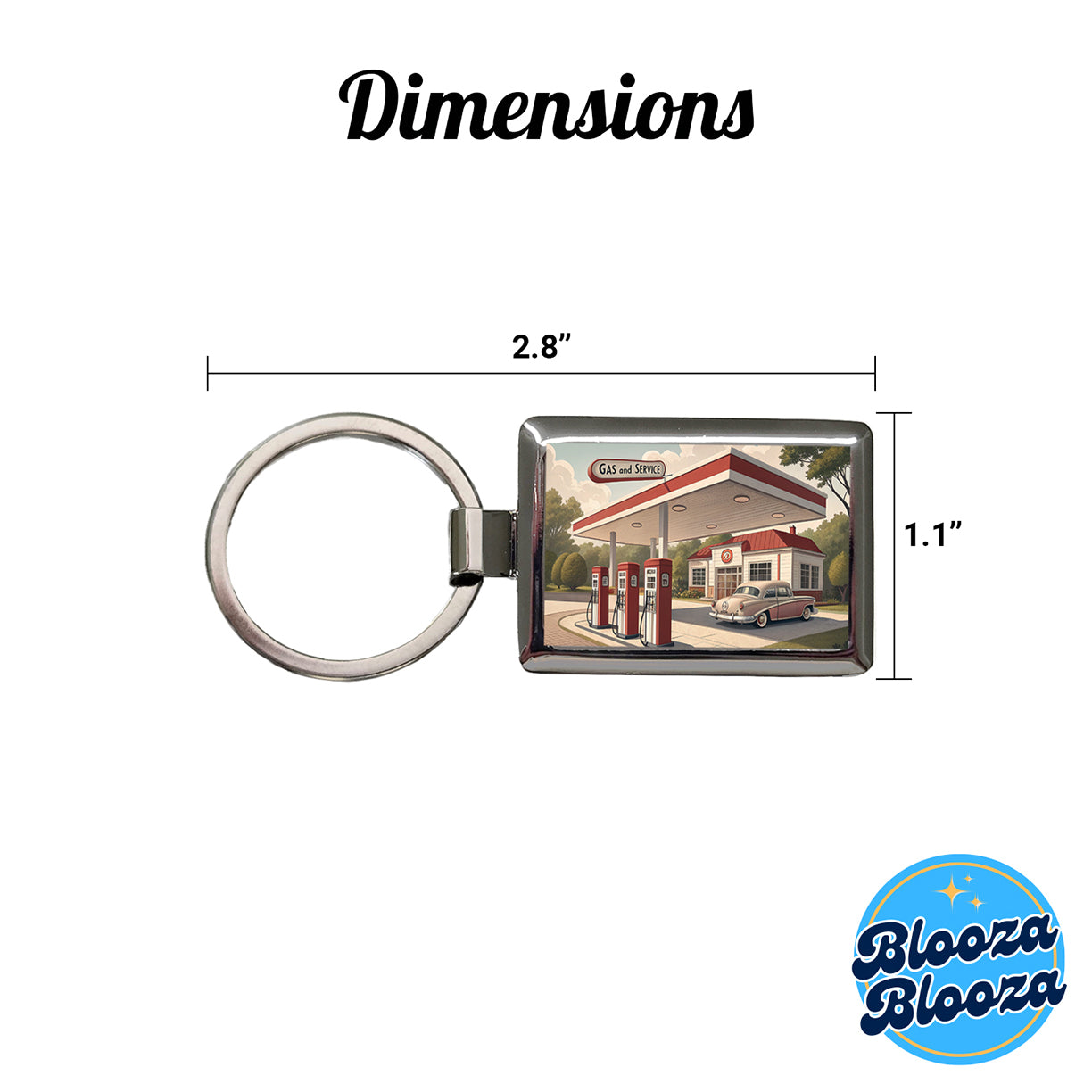 Retro Americana 1950's Gas Station Convenience Store Rectangle Metal Keychain