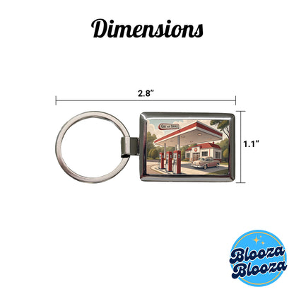 Retro Americana 1950's Gas Station Convenience Store Rectangle Metal Keychain