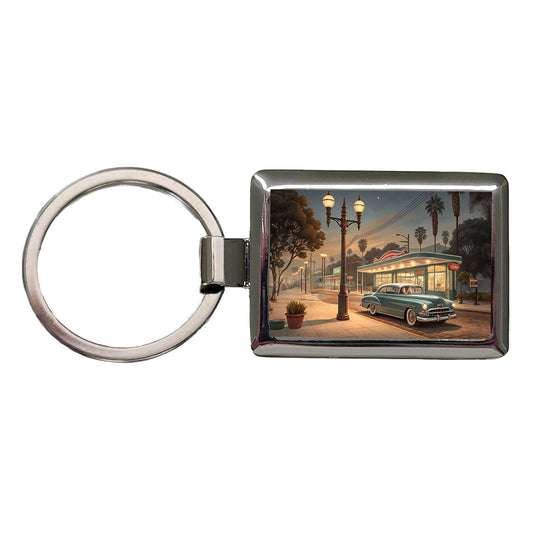 Retro Americana1950's Main Street Diner Rectangle Metal Keychain