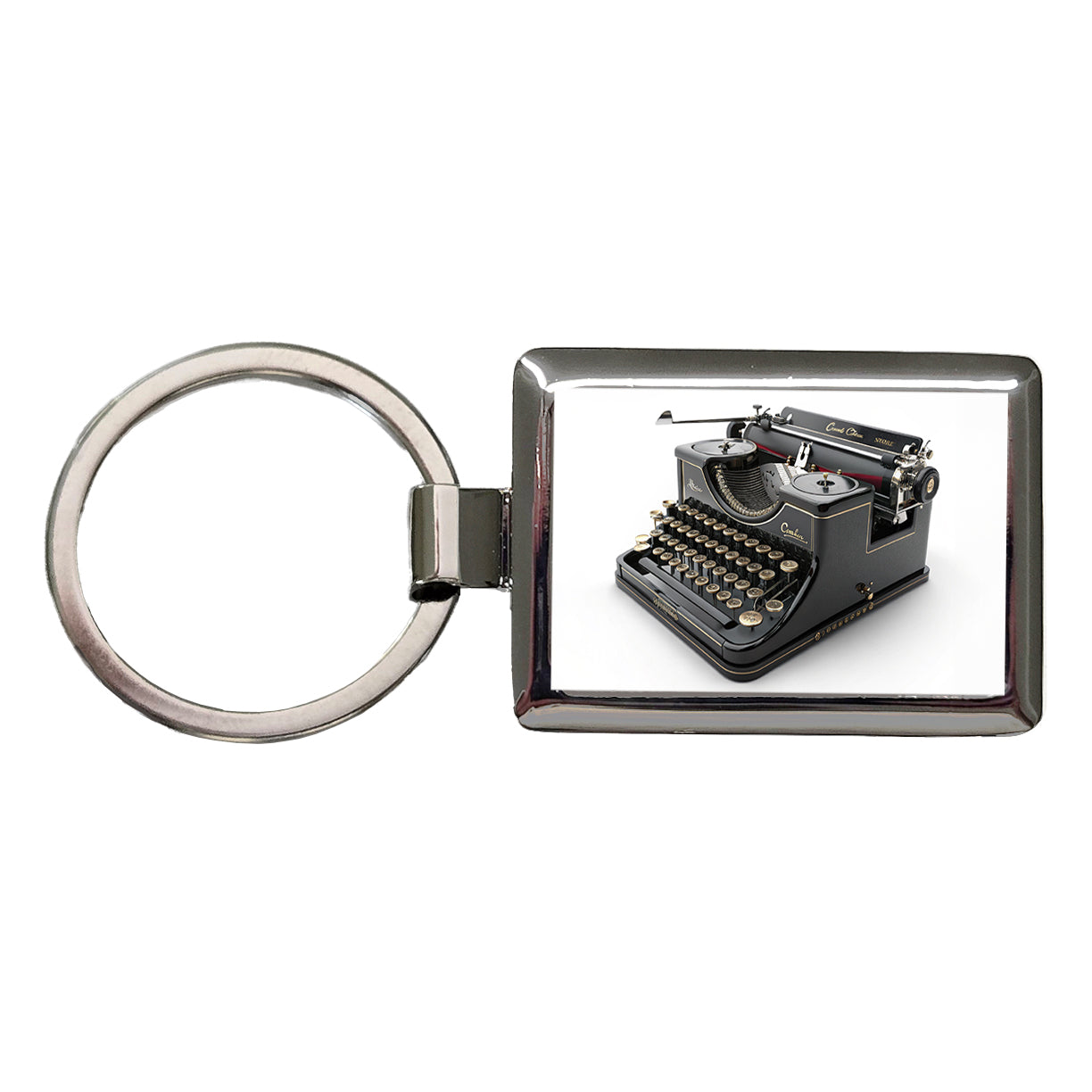Retro Classic Black Typewriter Rectangle Metal Keychain