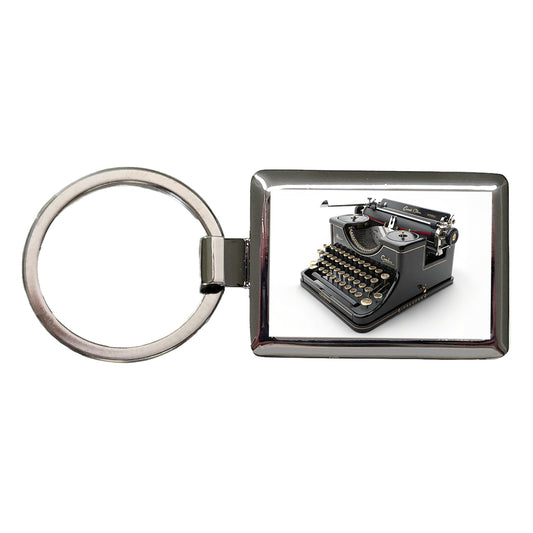 Retro Classic Black Typewriter Rectangle Metal Keychain