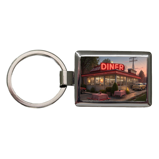 Retro Classic Roadside Dinner With Neon Sign Rectangle Metal Keychain