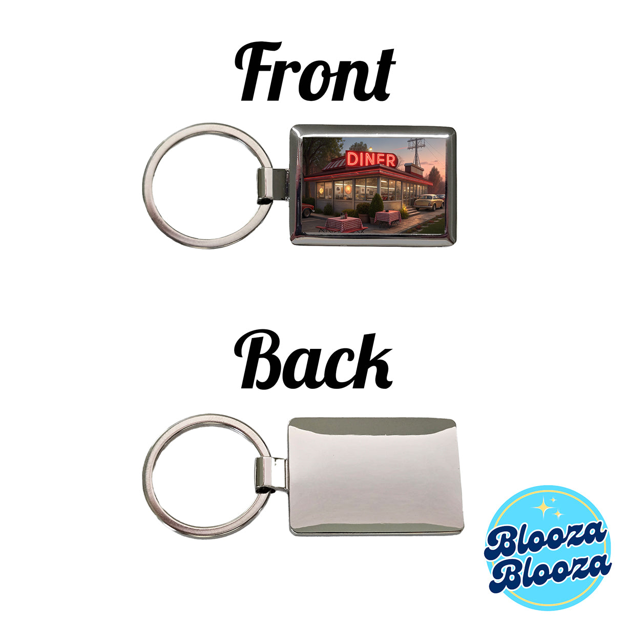Retro Classic Roadside Dinner With Neon Sign Rectangle Metal Keychain