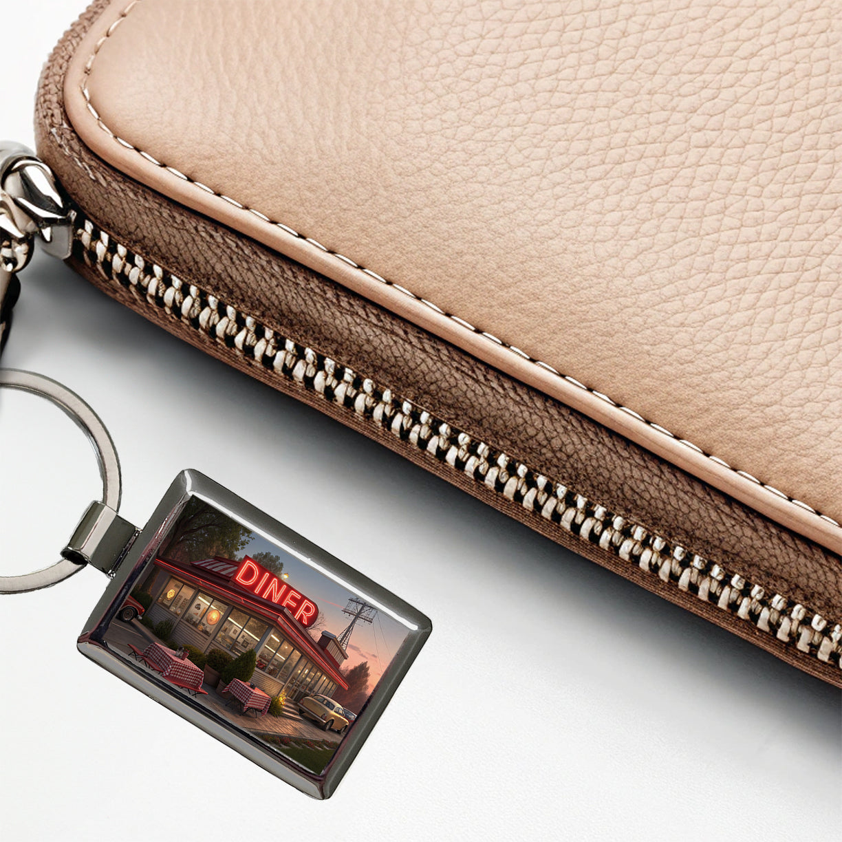 Retro Classic Roadside Dinner With Neon Sign Rectangle Metal Keychain