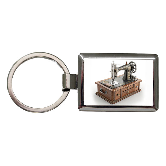 Retro Classic Sewing Machine Rectangle Metal Keychain