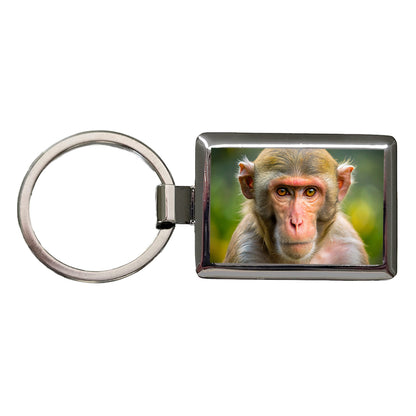 Rhesus Macaque Monkey Rectangle Metal Keychain