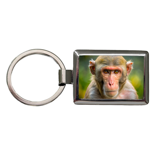 Rhesus Macaque Monkey Rectangle Metal Keychain