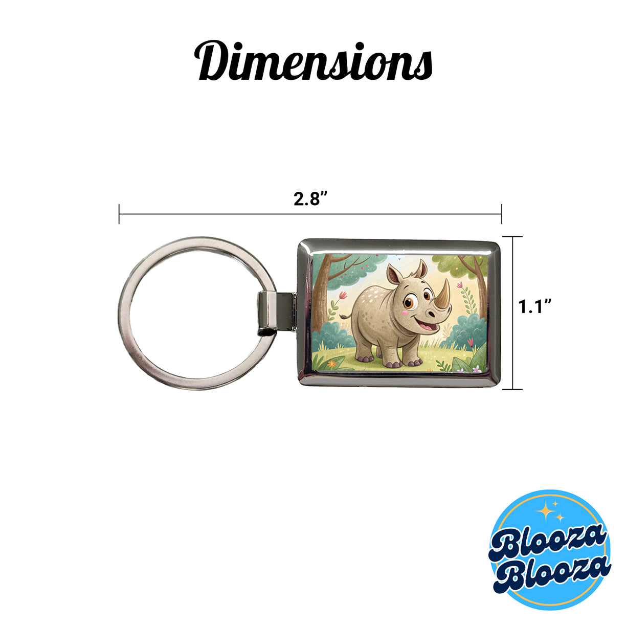 Rhinoceros Children's Illustration Style Rectangle Metal Keychain