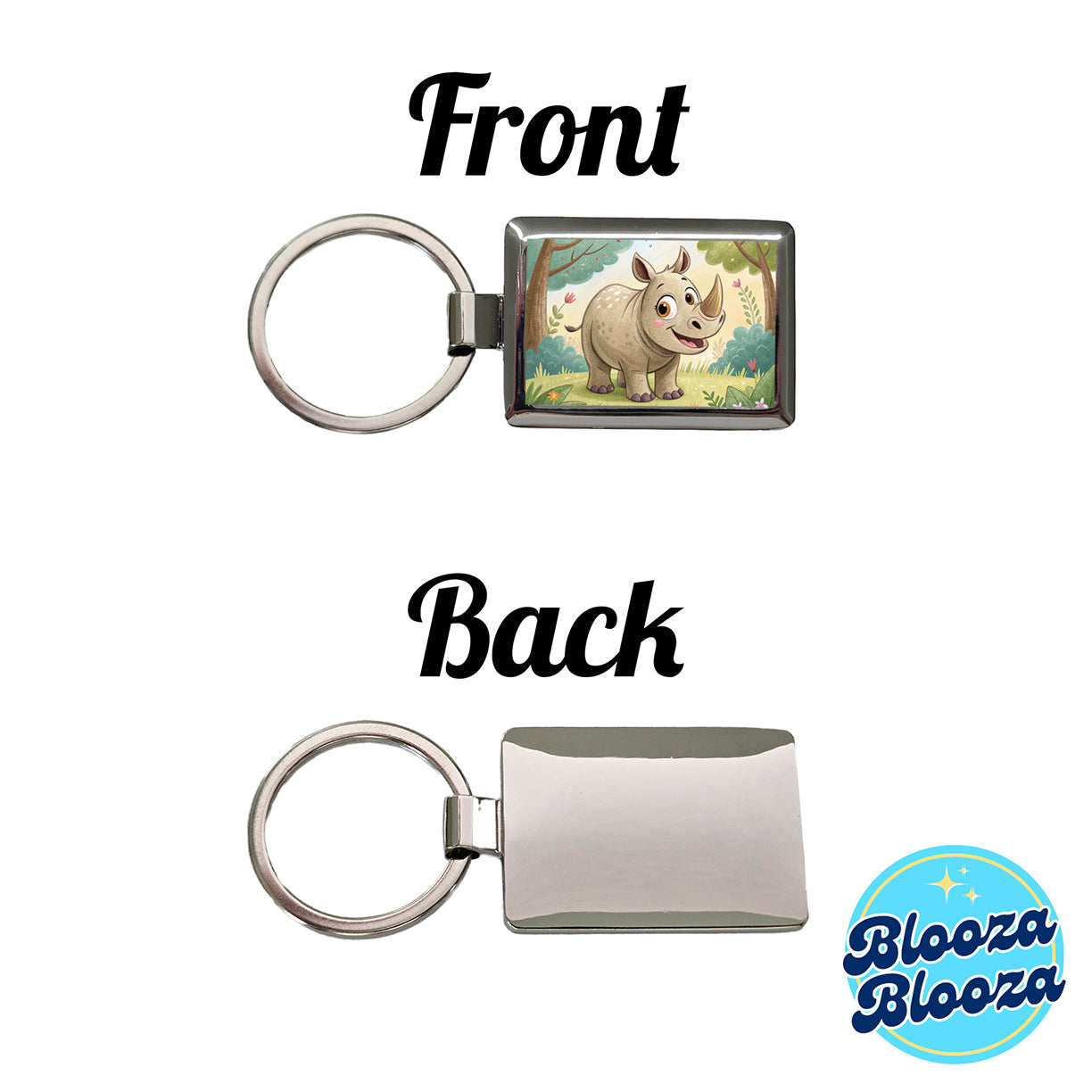 Rhinoceros Children's Illustration Style Rectangle Metal Keychain