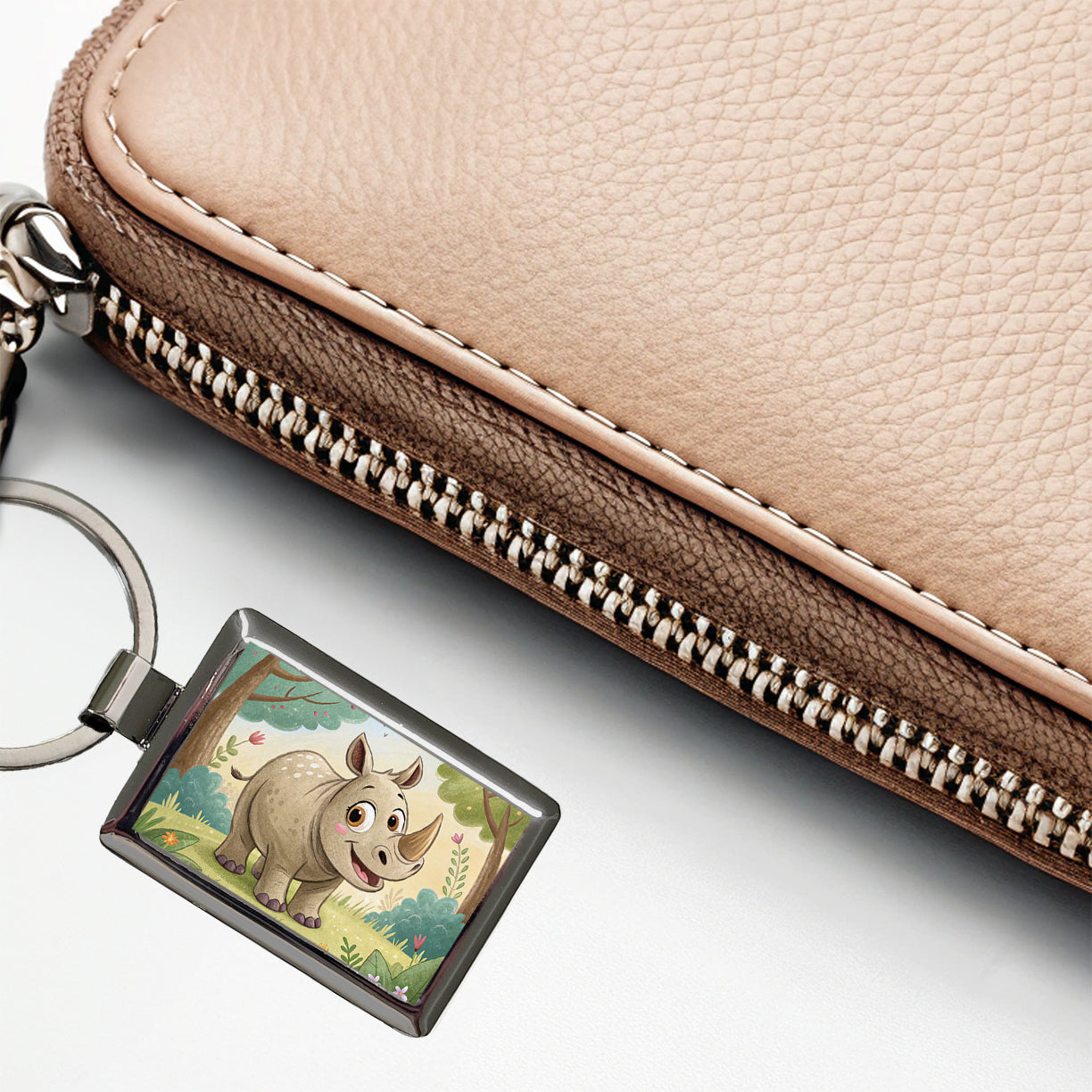 Rhinoceros Children's Illustration Style Rectangle Metal Keychain