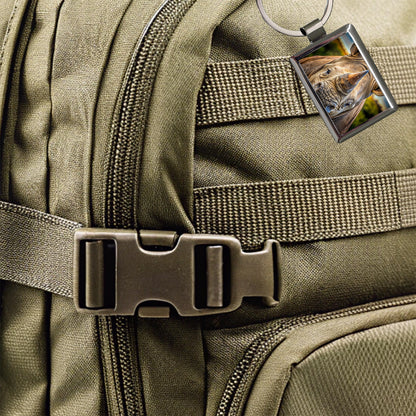 Rhinoceros Face Rectangle Metal Keychain