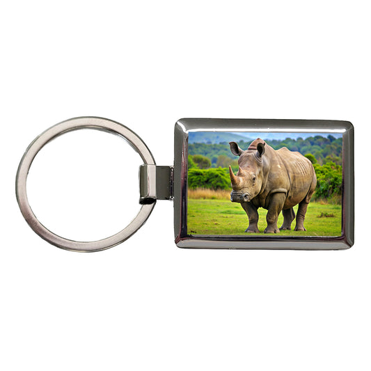 Rhinoceros Rectangle Metal Keychain