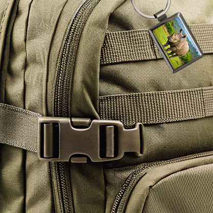 Rhinoceros Rectangle Metal Keychain