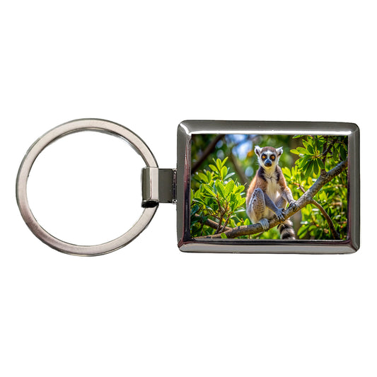 Ring-Tailed Lemur In Tree Rectangle Metal Keychain
