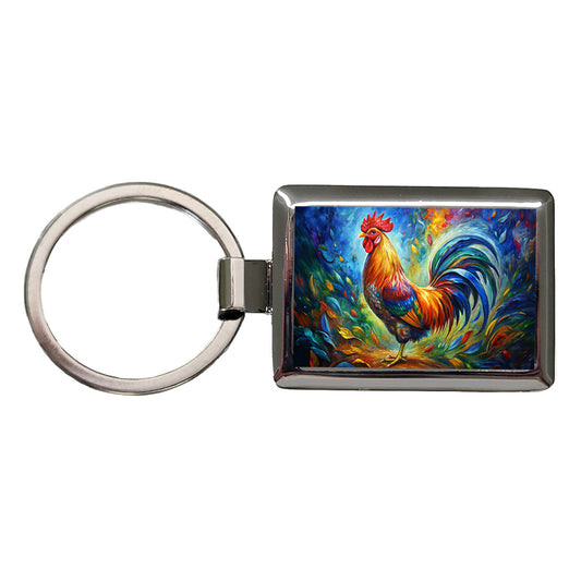 Rooster Abstract Art Rectangle Metal Keychain